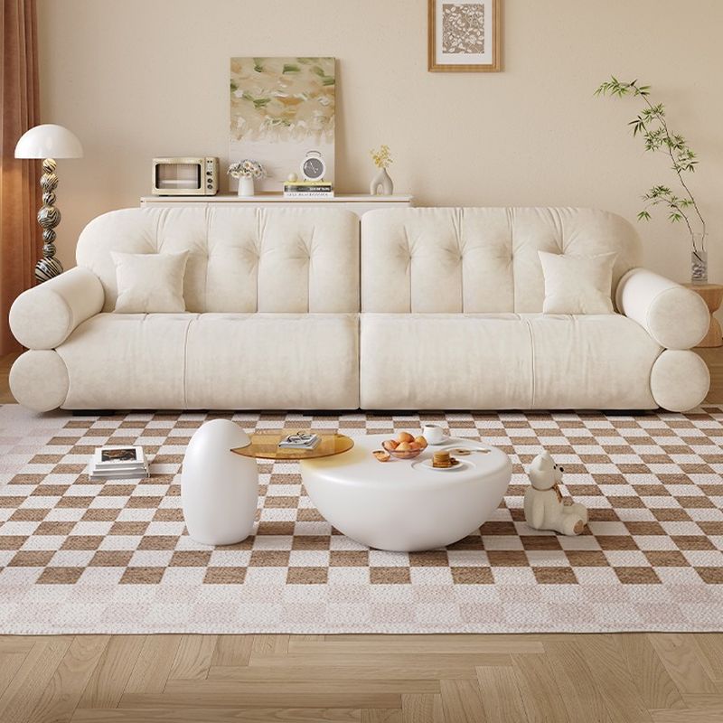 Modish Solid Color Stain Resistant Standard Sofa in Midnight Black/White/Light Brown, Seats 3/2-seater with 2 Pillows