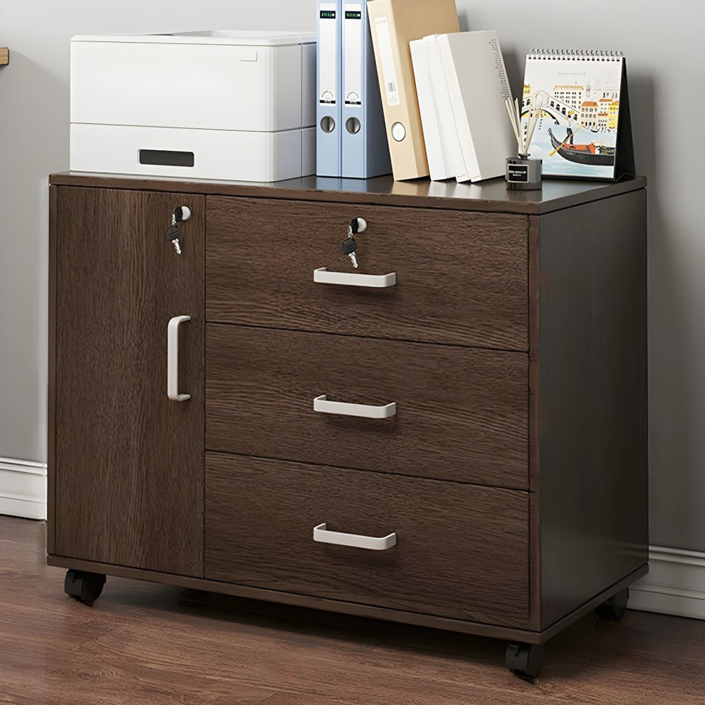 Modern Lockable Wood Filing Cabinet with Key Lock & Drawer / Cabinet