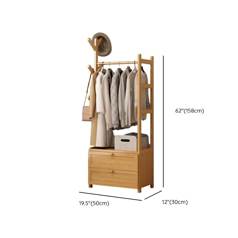 Natural Color Contemporary Laminate Coat Rack with Receptacle, 7 Shelves/3 Shelves, and Wood Hook