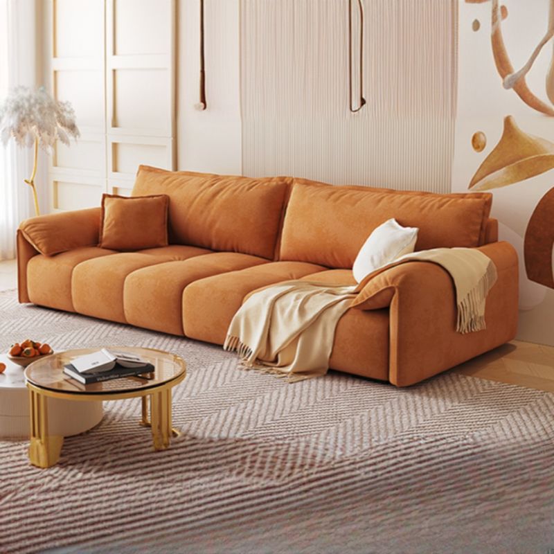 Contemporary Modern Stain Resistant Solid Color Standard Sofa in Off-White/Amber Flannel, Seats 4/3 with 2 Pillows