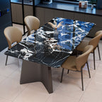 Trendy Midnight Black Steel Base Fixed Mixed Material Marble Top Dining Table Seating for 4/6 People, Stain Resistant