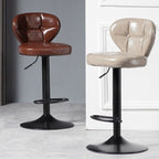Casual Adjustable Lift Rawhide Bar Stools in White/Carmine/Jade Green with Back, Turned Swivel, and Rectangle Seat
