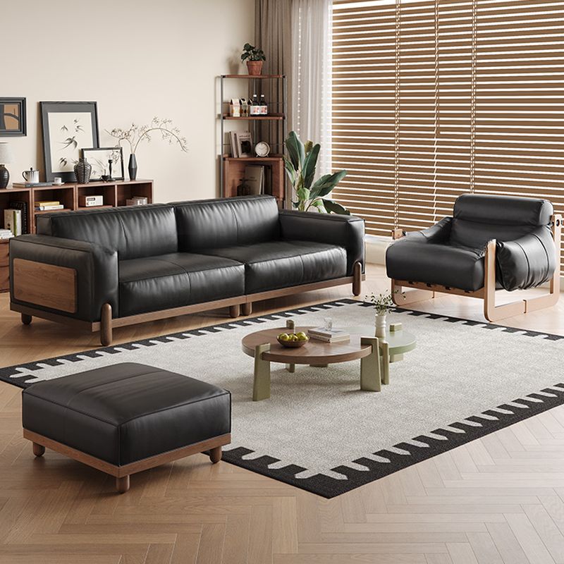 Modish Solid Color Stain Resistant Standard Sofa/Loveseat in Black for 4-seater/2