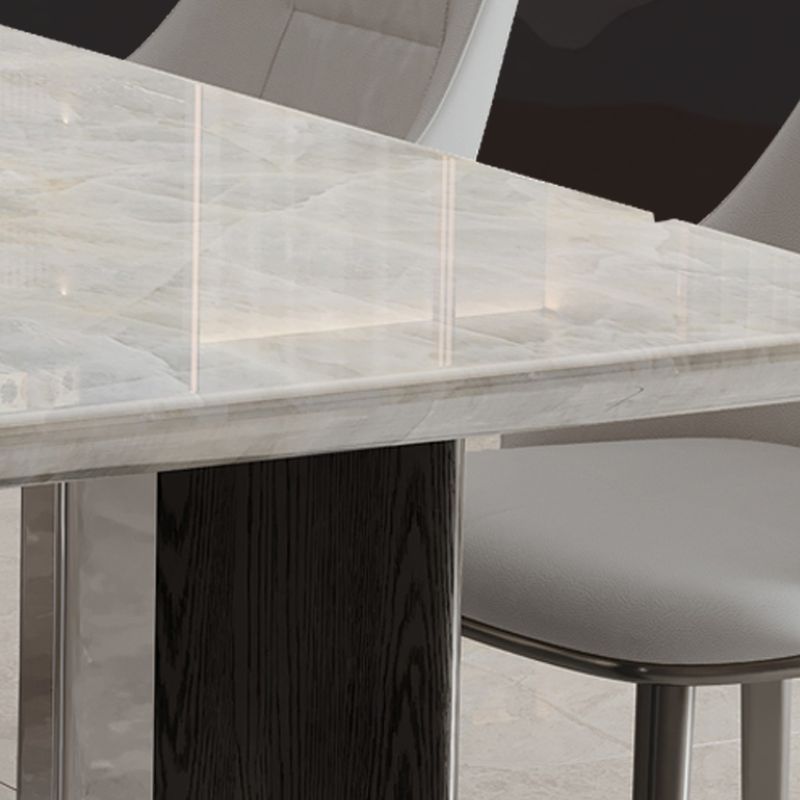 Trendy Marble Top Dining Table with Stainless Alloy Legs, Fixed Table in White, Scratch-immune for 4-person Seating/Seating for 6