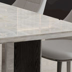 Trendy Marble Top Dining Table with Stainless Alloy Legs, Fixed Table in White, Scratch-immune for 4-person Seating/Seating for 6