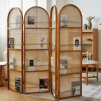 Indoor Translucent Collapsible Room Screen with Shelf, Cane, and Freestanding