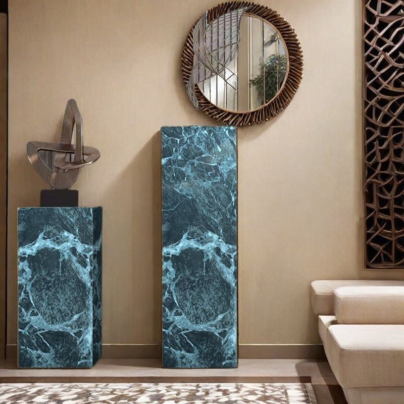 Green Square Marble Pattern Stone Display Table, 30 to 39 in/20 to 29 in Height, Unfinished, Up to 19 in Size