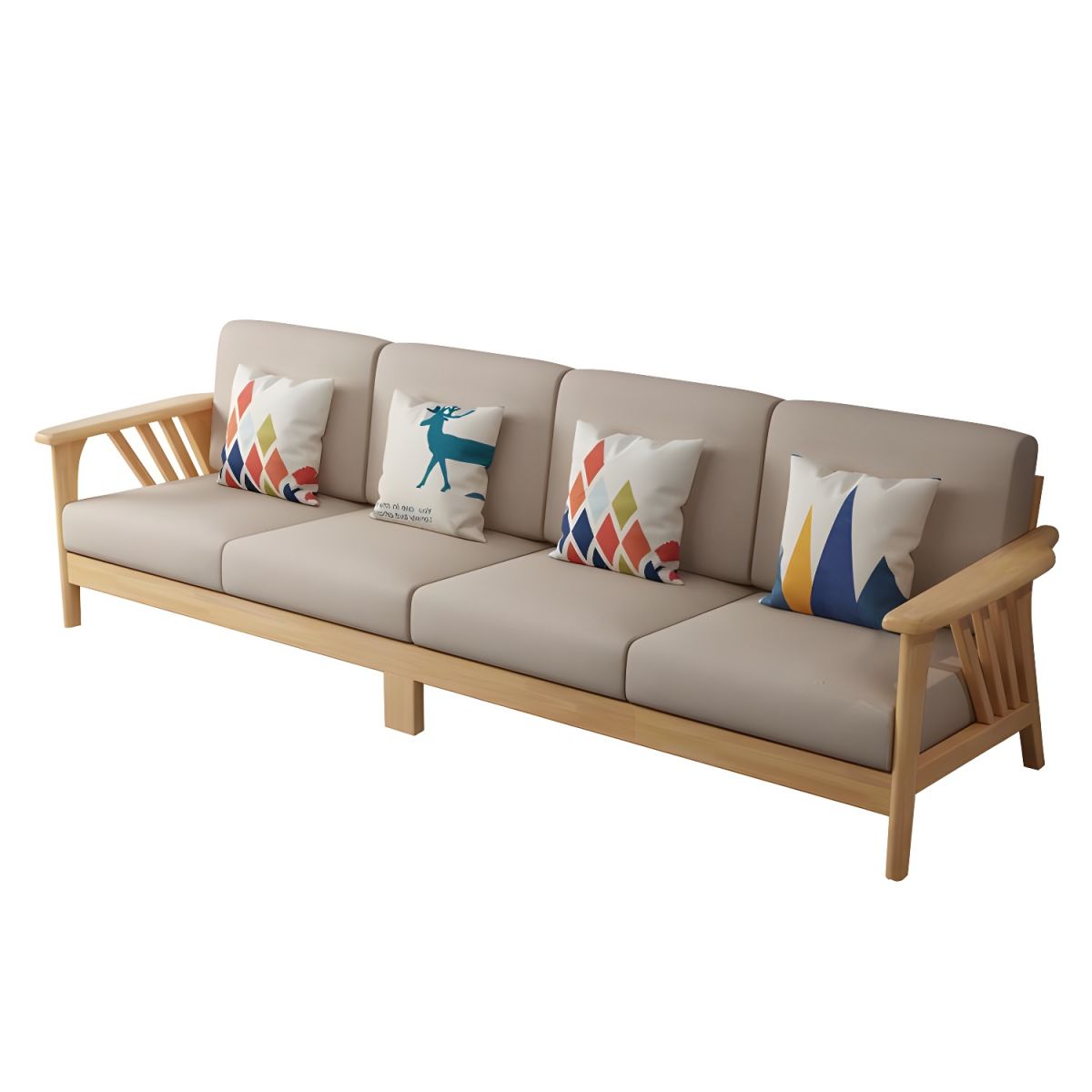 Scandinavian Fabric Sofa with Square Arm and Cushions for Living Room