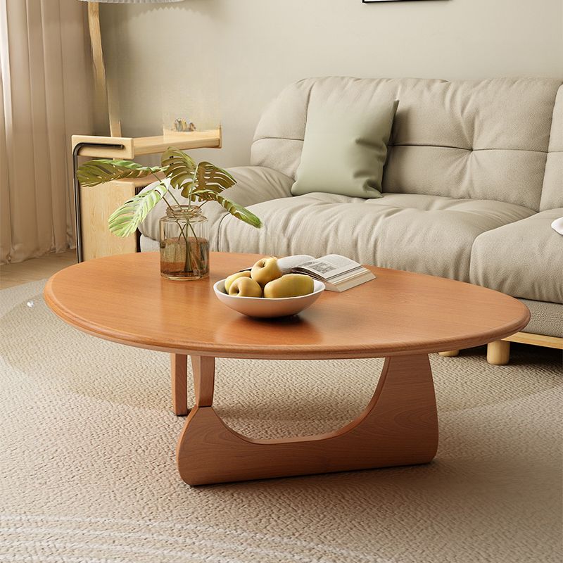 Casual Single Accent Table with Pecan/Natural Color Rubberwood and Abstract Base in Irregular Shape