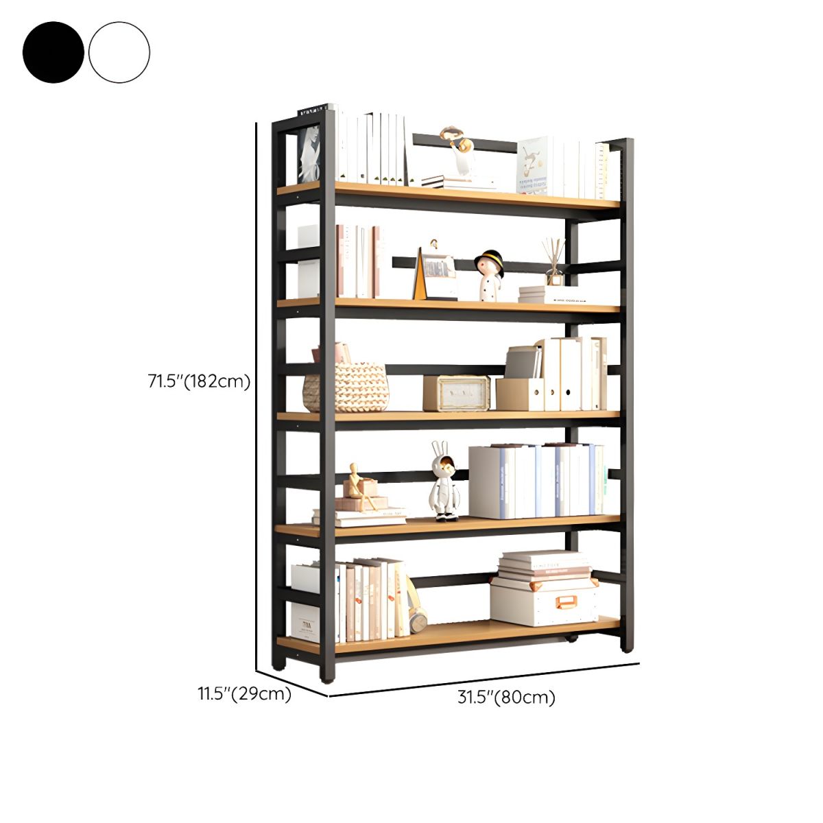Contemporary Metal Display Stand with Wooden Shelves and Open Storage
