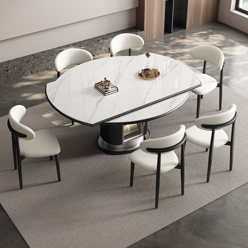 Anti-Fouling Stone Dining Table with an Extendable Sintered Stone Top and Black Base for 6 People/4-person Seating
