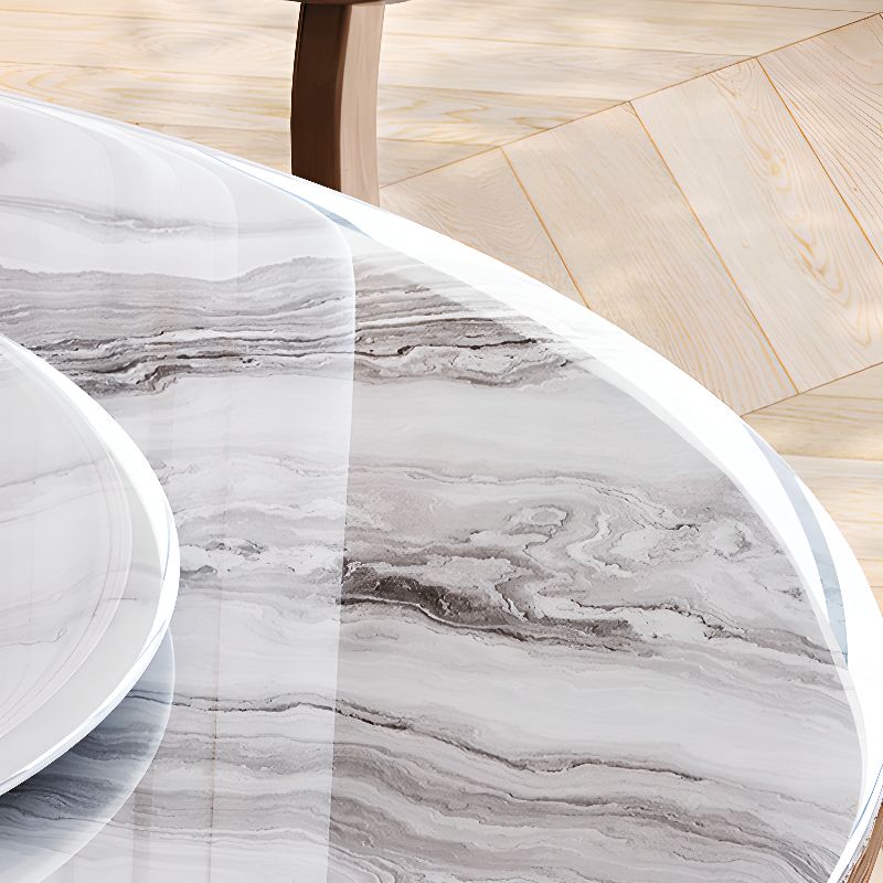 Circular Auburn Marble Dining Table with Pedestal Base, Lazy Susan, and Dirt-resistant Microcrystalline Stone for 8-person Seat/for 10