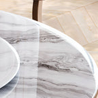 Circular Auburn Marble Dining Table with Pedestal Base, Lazy Susan, and Dirt-resistant Microcrystalline Stone for 8-person Seat/for 10