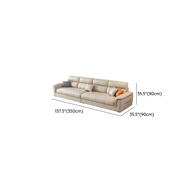 Standard Sofa in Beige Leather with Armrest and 4 Pillows