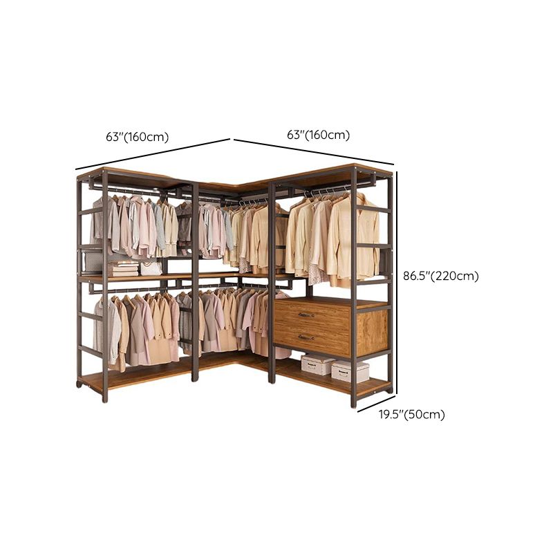 Midnight Black Simplistic Steel Hall Rack with Repository, 2 Drawers/3 Drawers, 4 Shelves/3 Shelves/7 Shelves, and Manufactured Wood Bench