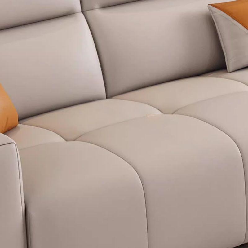 Modish Solid Color Stain Resistant Standard Sofa/Loveseat in Beige, Seats 7/6-Seater/5 Person with 3 Pillows/1 Pillow