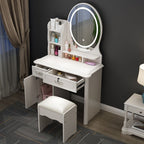 Modern Style Vanity Set with Lighting System, Tabletop Storage, Adjustable Touch and Brightness