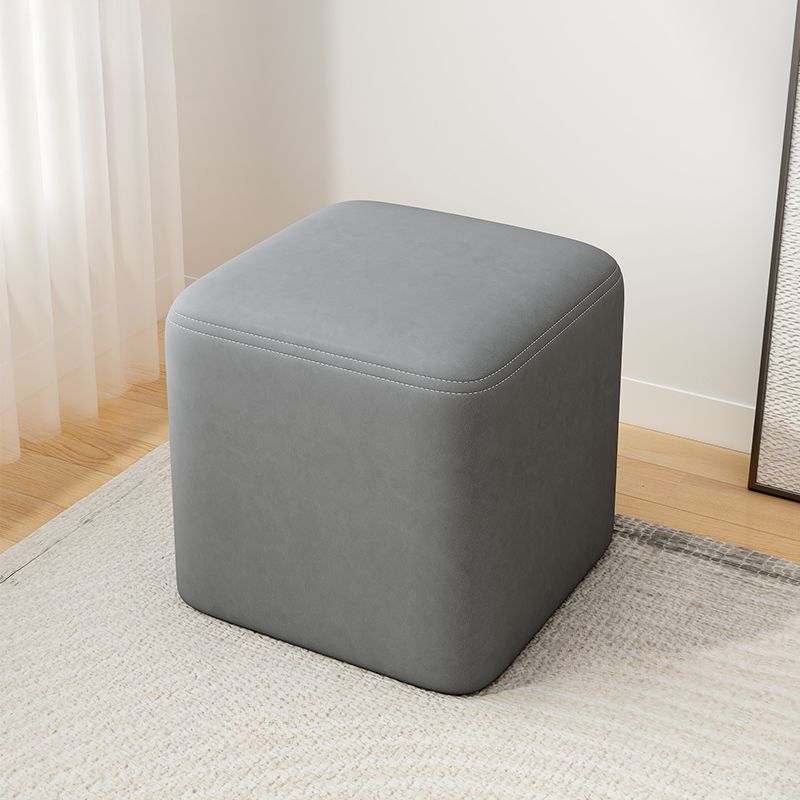 Trendy Square Solid Color Cube Ottoman with Leatherette Upholstery in Dove Grey/Green/Tan