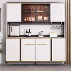 Chalk Sideboard with 2 Drawers/1 Drawer, Standard/Narrow Size, Six Internal Shelves, Sintered Stone Countertop, Glazed Door, and Stemware Shelf