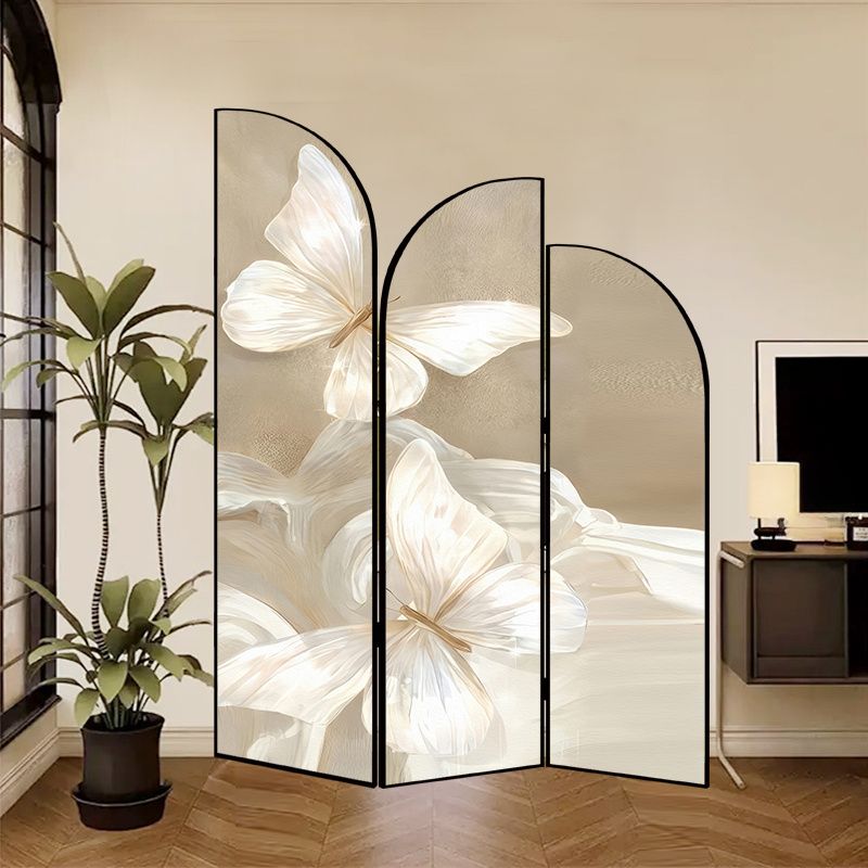 Indoor Opaque Folding Temporary Wall Panels with Natural Wood Frame, 3 Panels, Double Sided Print, Self-supporting