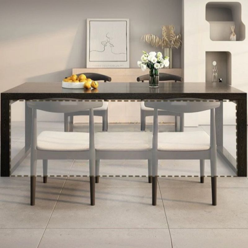 Contemporary Matte Black Solid Wood Kitchen & Dining Table with Sled Base and Fixed Table for 6-person Seat