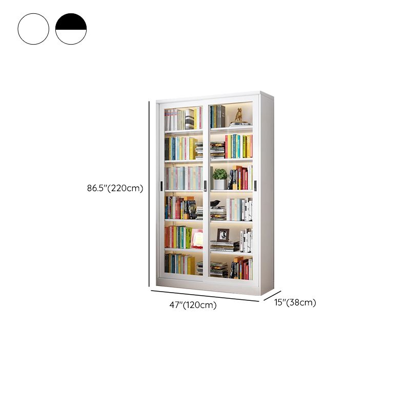 Steel Vertical Barrister Bookcase with Transparent Glass Doors and Closed Back, Featuring 6-Shelf/5-Shelf/4-Shelf