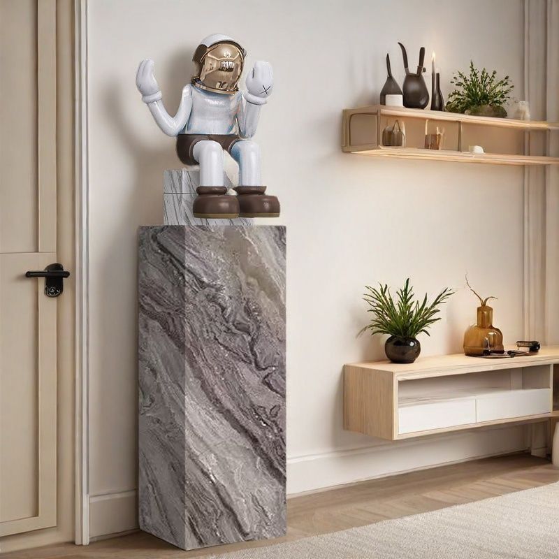 Tan Square Marble Pattern Stone Display Table with Unfinished Finish, 30 to 39 in/20 to 29 in Height, Up to 19 in Size