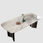 Casual Marble Dining Table with Fixed Table Mechanism in Light Gray, Scratch-shielded for 6-person Seat/4 People, Featuring Marble Top and Material Combination