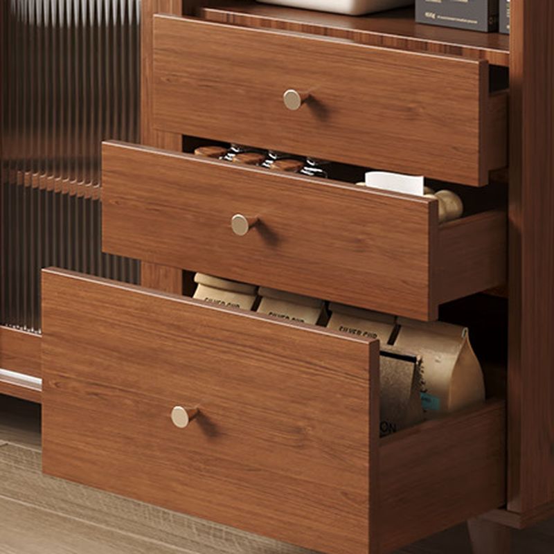 Art Deco Sideboard with 3 Drawers, Narrow Design, 1 Shelf/2 Shelves Larder Storage, Lumber Countertop, and Sliding Doors
