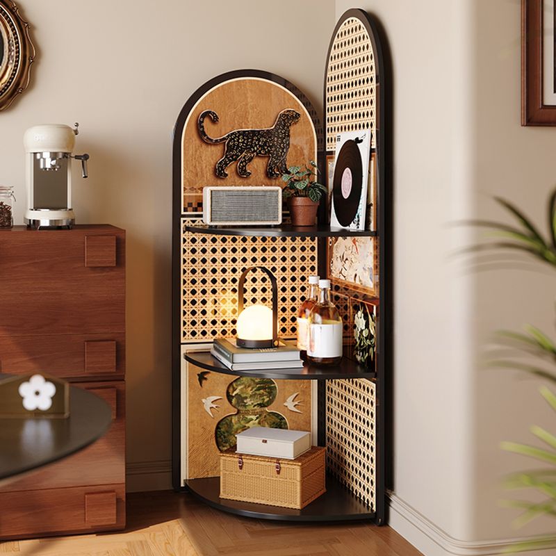Modern Simple Style Nook Detached Decorative Cabinet with 3/4 Exterior Shelves, Composite Wood, Matte Black Top, and Stain Resistant