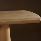 Coffee Wood/Natural Asymmetrical High Top Table in Natural Pine Wood with Three Legs and Upholstered Chair