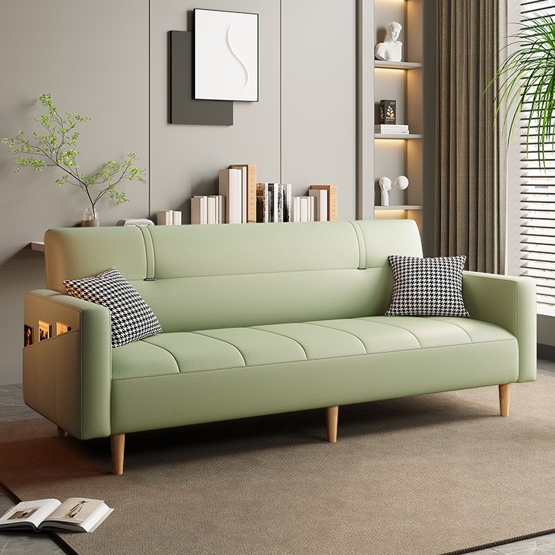Synthetic Leather Convertible Sofa in Grey/Light Blue/Light Green with Arm