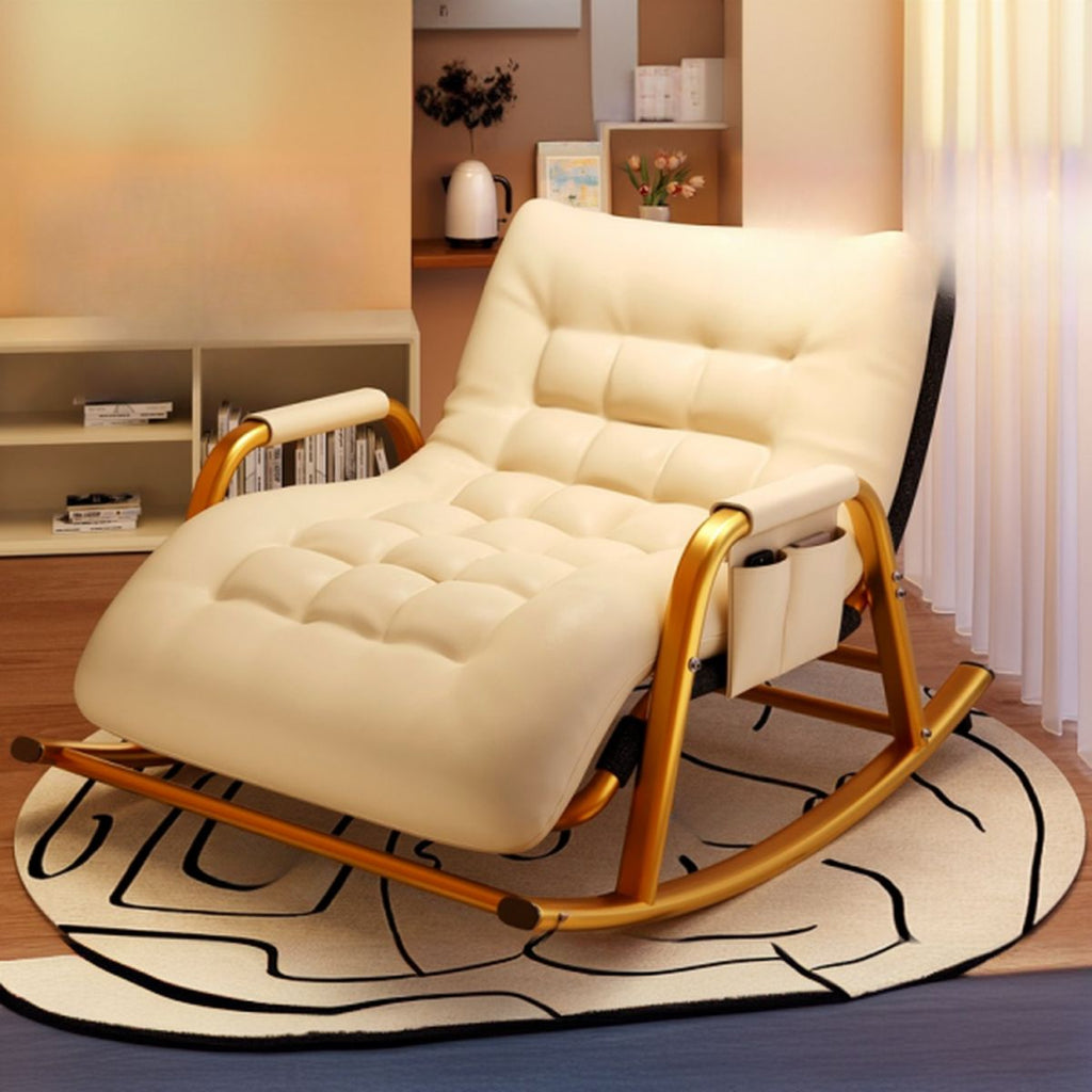 Modish Upholstered Rocking Accent Chair for 2 People with Recessed Arm