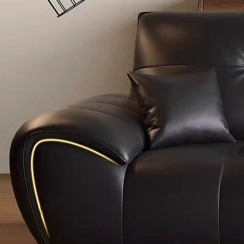 Contemporary Modern Solid Color Scratch-durable Standard/Single Sofa in Midnight Black, Seats 4/3 with 2 Pillows