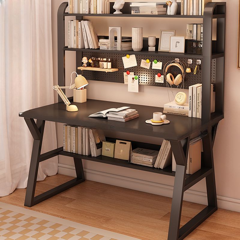 Writing Desk with Storage, Abrasion Resistance, Sleigh Base with Exterior Shelf in Ink/Chalk/Natural, Unattached Hutch Option