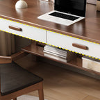 Shelving Included Timber Desk with Wear Resistance, Shelves, 2 Drawers, and H-Shape Base