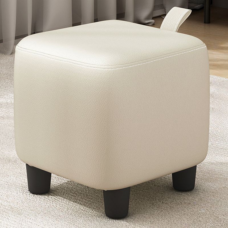 Trendy Square Solid Color Standard Ottoman in Slate Blue/Amber Color/Cream with Natural Wood Frame