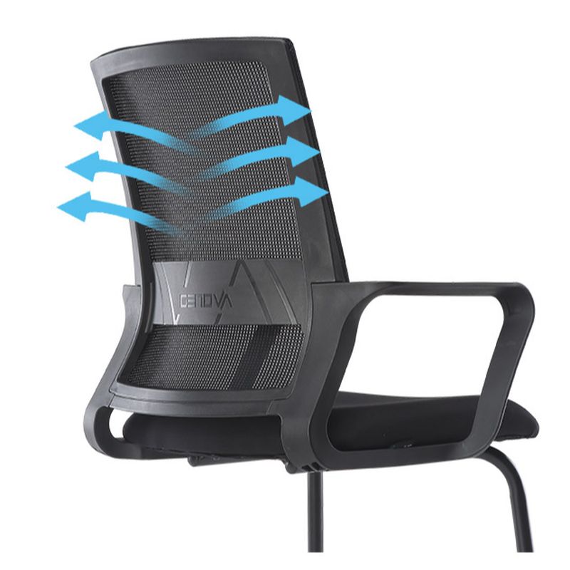 Office Task Chair in Modern Simple Style with Arms, Solid Color Upholstered Steel Frame in Ink, and Lumbar Support