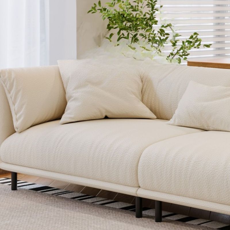Drawing Room Standard Sofa in Genuine Leather/Flannel with White/Cerulean/Tan Upholstery, Armrest, and 3 Pillows