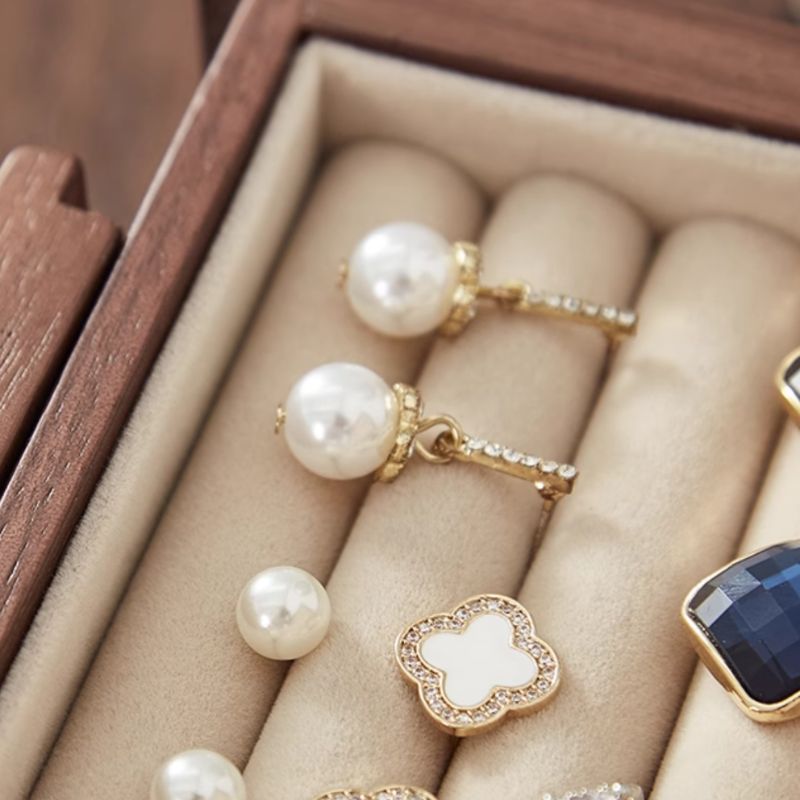 Sepia Modern & Contemporary Timber Jewelry Cabinet with Solid Color Pattern and Mirror