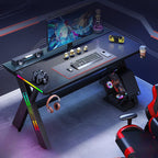 Minimalist Gaming Computer Desk with Distortion-resistant Trestle Base and Independent Structure, Featuring Wire Management and Engineered Wood Top