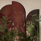 Screen Divider Minimalist Opaque Fold-up with Natural Wood Frame, 3 Panels, Double Sided Print, and Independent Design