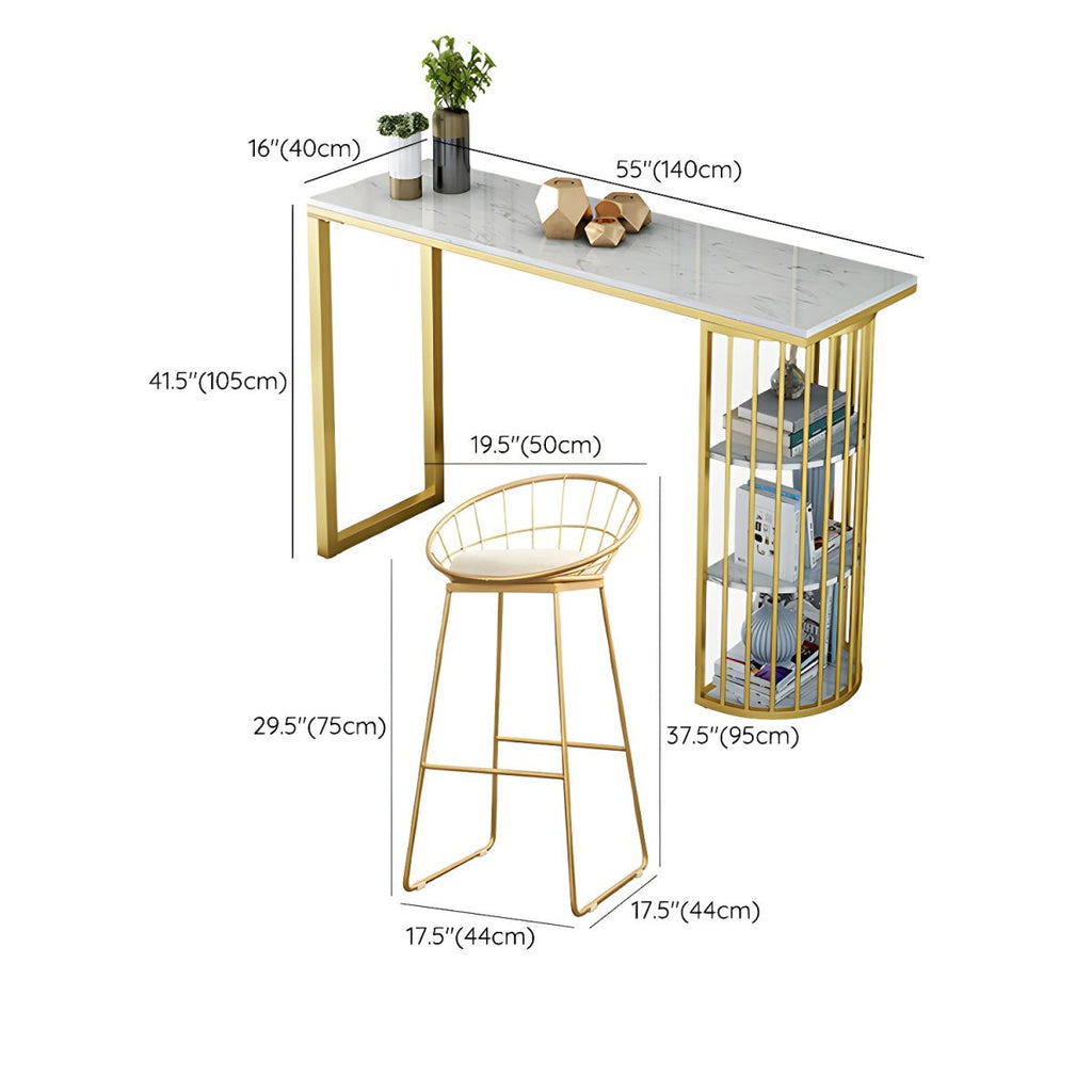 Glam 2-Person Bar Set with Upholstered Gold Chairs, Backrest, and Footrest