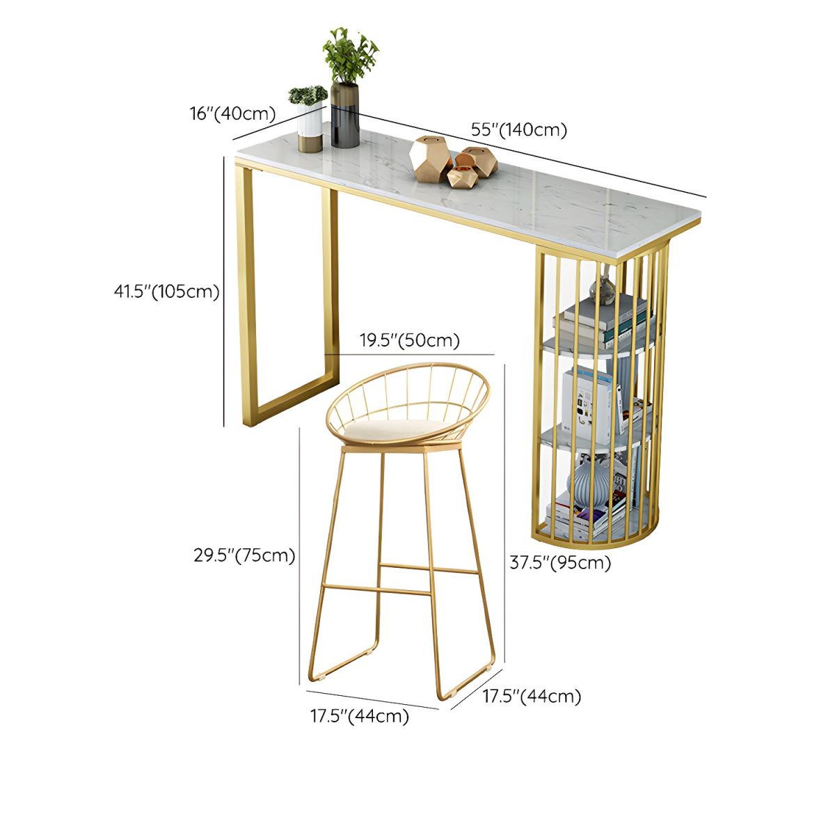 Glam 2-Person Bar Set with Upholstered Gold Chairs, Backrest, and Footrest