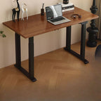 Simplistic Flexible Height Desk with Rainproof Toboggan Base, Automatic Height Adjustment, Auburn Lumber Top, Floor Mounted