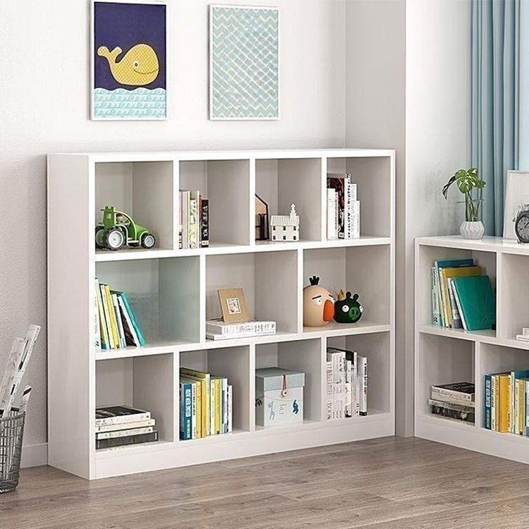 Modern Horizontal/Vertical Cubes Storage in Wood with Closed Back and 3-Shelf/4 Shelves