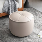 Modish Solid Color Accent Stool in Repose Gray/Green/Beige with Drum Base, Button-tufted Upholstered Seat