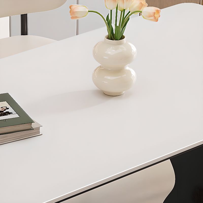 Stone Dining Table with Ink Double Pedestal Base, Seating for 6/4-person Seat/Seating for 8, Anti-Fouling Sintered Stone Tabletop
