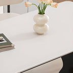 Stone Dining Table with Ink Double Pedestal Base, Seating for 6/4-person Seat/Seating for 8, Anti-Fouling Sintered Stone Tabletop