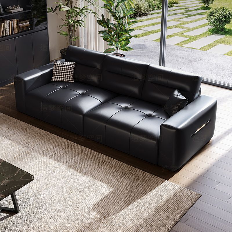 Modish Solid Color Stain Resistant Standard Sofa/Loveseat in Black with Arm, 5 Person/4-seater/3-seater, and 2 Pillows